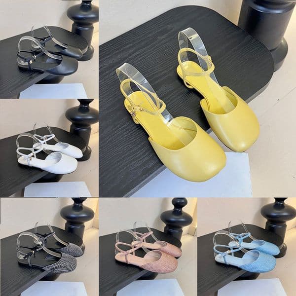Trendy Designer Shoe Ladies Ankle Buckle Slingback Toy Pumps Dazzling Rhinestone Leather High Heels Ballet Banquet Dress Shoes 1052