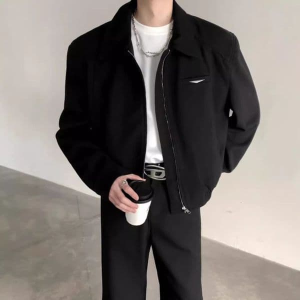 Clenfit Short Jcket For Men Utumn Nd Winter Stylish Americnstyle Shoulderpdded Blck Bsebll Jcket With Designer Jacket Turndown Collr
