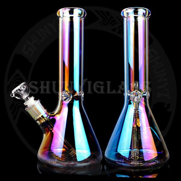 12'' Holographic Rainbow Glass bong Tobacco Smoke Water pipe 14mm Smoking Pipes