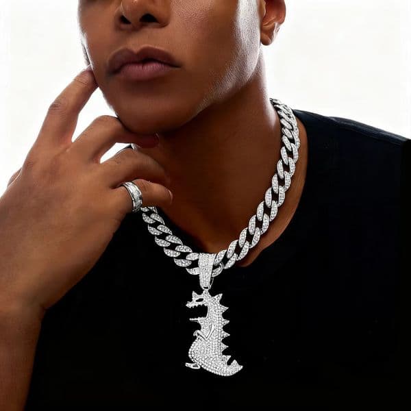 Hip-Hop Alloy Dinosaur Hot-Selling Personality Men's Tyrannosaurus Pendant Cuban Chain Necklace Rap Style