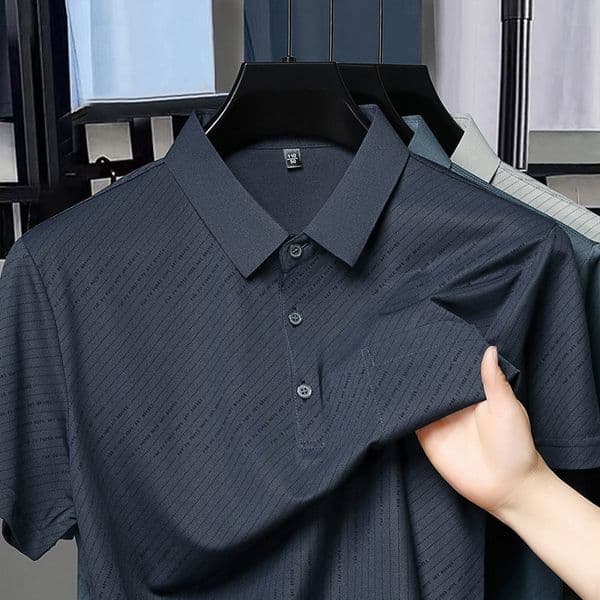 Men's Silk T-shirt Polo Shirt With Short Sleeves And A Turn-down Collar Summer High-end Top Suitable For Middle-aged Premium Half-sleeve Polo Shirt Polo Shirt