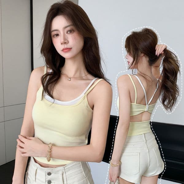 H166 Fake Polo Shirt Two-piece Camisole For Women Designer Shirt Summer Designer Hoodie Slim Fit Slimming With Chest Pads Inner Wear Hot Girl Can Be Worn Outside