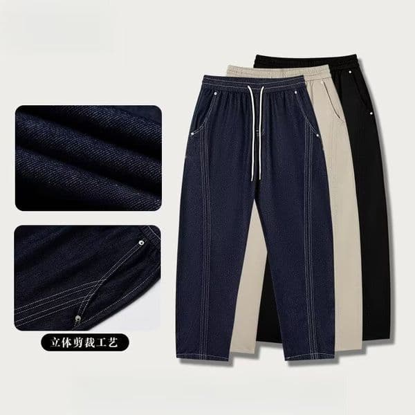 INS Harajuku Versatile Trendy Japanese-style Lyocell Washed Contrast-stitch Stretch Straight-leg Jeans Designer Pants For Men New Model