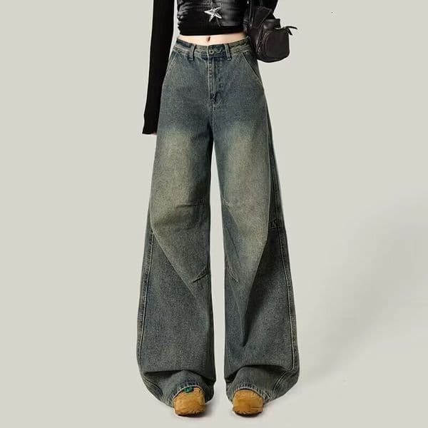 American-style Washed Distressed Loose-fit Flared Jeans High-waisted Retro Slimming Designer Pants Versatile Straight-leg Pants For Spring And Autumn
