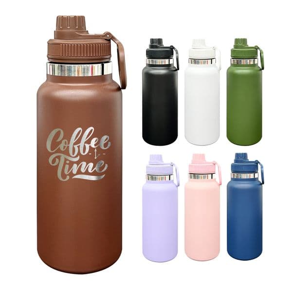 Powder coated portable 32oz leak proof water bottle double walled stainless steel Insulated sports tumbler for laser engrave