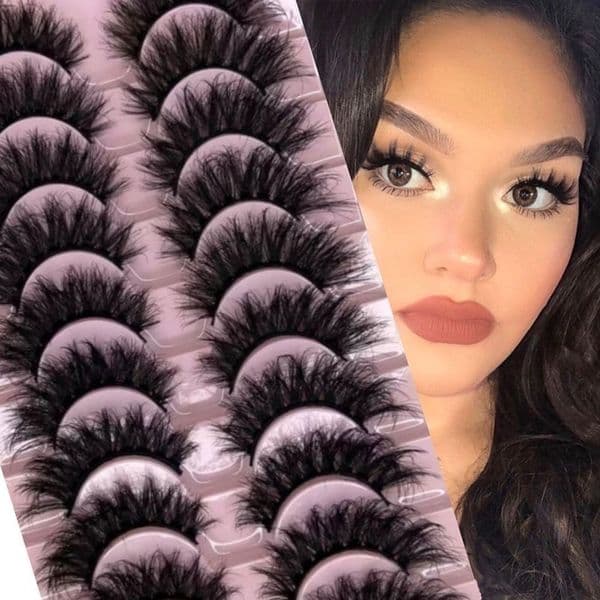 Thick Fluffy False Eyelashes Wispy Soft Lightweight 10 Pairs Eyelash Extensions Curled Crisscross Handmade Reusable 3D Faux Mink Lashes Full Strip Lash