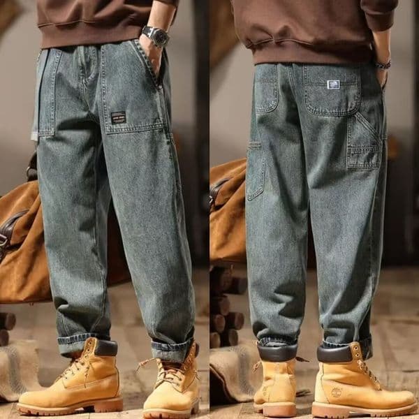 Designer Pants Popular Distressed Japanese Retro Loose Straight-leg Trendy American Casual Men's Workwear Jeans
