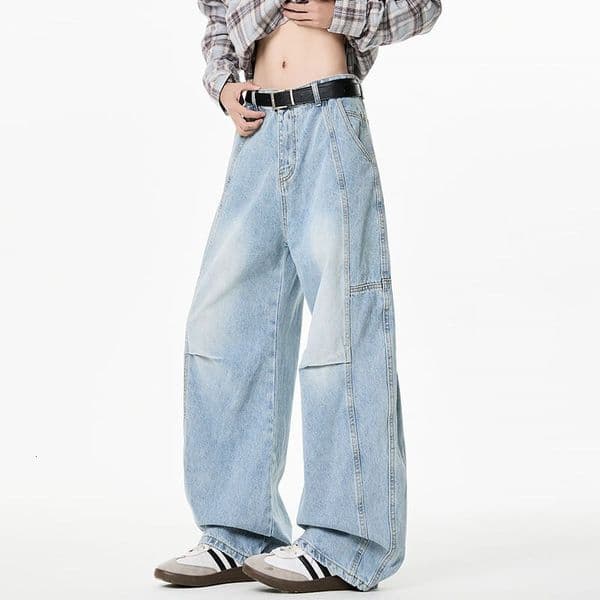 American Retro Pleated Washed Jeans For Men And Women Deconstructed Wide-leg Curved Pants Loose Straight Designer Pants Casual Pants