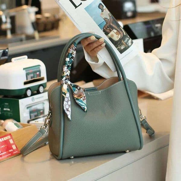 Female Genuine Cow Leather For Women Blue Handbag New Crossbody Bucket Bag Luxury Shoulder Tote Bag Medium Xiu Lai Si