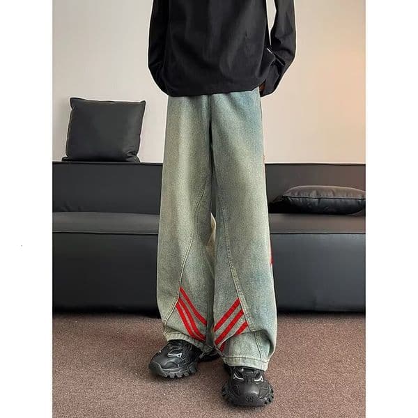 American High Street Striped Patchwork Distressed Jeans For Men And Women Spring/summer Designer Pants New Loose Wide-leg Denim Pants Trendy