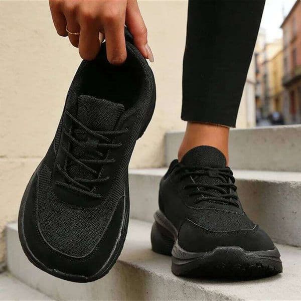 Women's Black Platform Sneakers Elevated Sole Lightweight Breathable Fashion Streetwear Modern Quick Stride Walking Shoes
