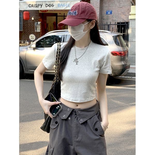 Elegant Polo Shirt Gray Short Top For Women Summer Fishbone Designer Designer Shirt Hoodie Design D American Style Cropped T-shirt For Petite Girls