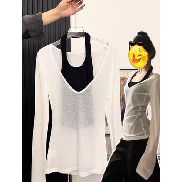 European-style Semi-sheer V-neck Long-sleeve T-shirt For Women Spring/summer 2026 Polo Shirt Hot Designer Shirt Girl Style Tencel Designer Hoodie Sun Protection