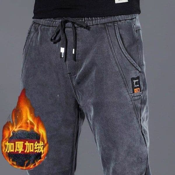 Fleece-lined Thickened Designer Pants Winter Warm Jeans For Men Loose Elastic Straight Pants Spring Autumn New Casual Long Pants