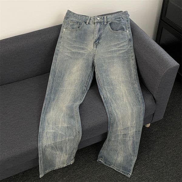 2026 Buttoned Washed Slightly Stretchy Straight-leg Designer Pants Regular Summer Yellow Mud Color Jeans For Men American Style Trendy On Instagram Japanese Style