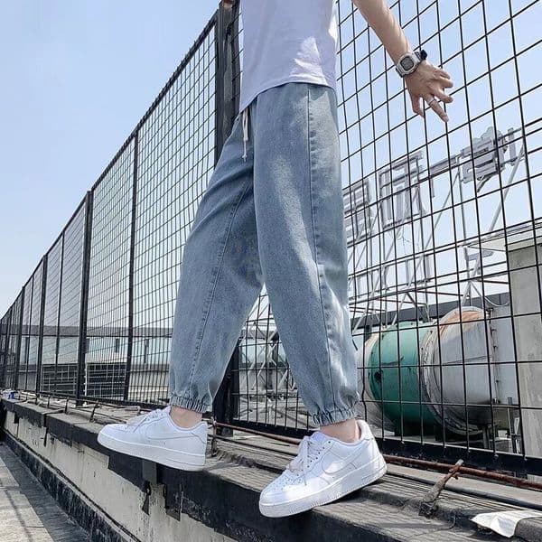 Light-colored Men's Jeans Summer Thin Loose Ins Trendy Brand Jogger Nine-point Designer Pants High Street Men's Pants New Model