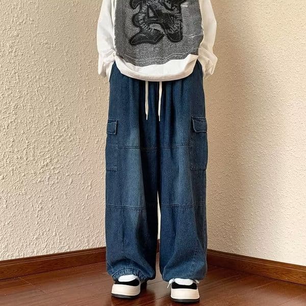 Japanese Retro Wide-leg Cargo Pants With Large Pockets For Men New Spring/summer Trendy Brand Designer Pants Ins Unisex Loose Straight-leg Jeans
