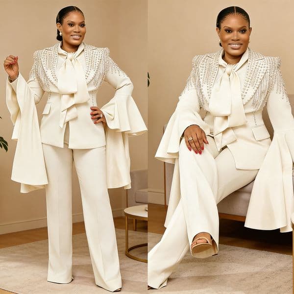 Luxury Wraps Pagoda Sleeves Women Blazer Suits 2 Pieces Plus Size Beaded Mother Suits Customized Wedding Party Show Outfit