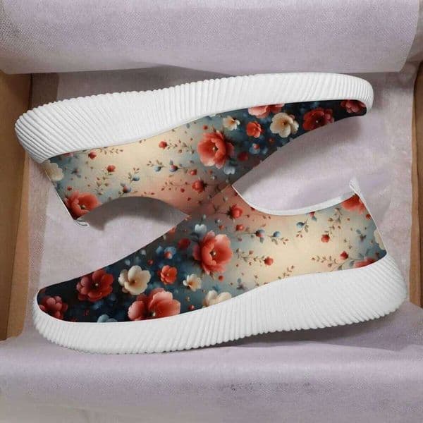New Pair of Large-sized Casual Lace-up Sports Shoes Light Fashionable Simple Lines Two-color Floral Pattern with Soft Soles