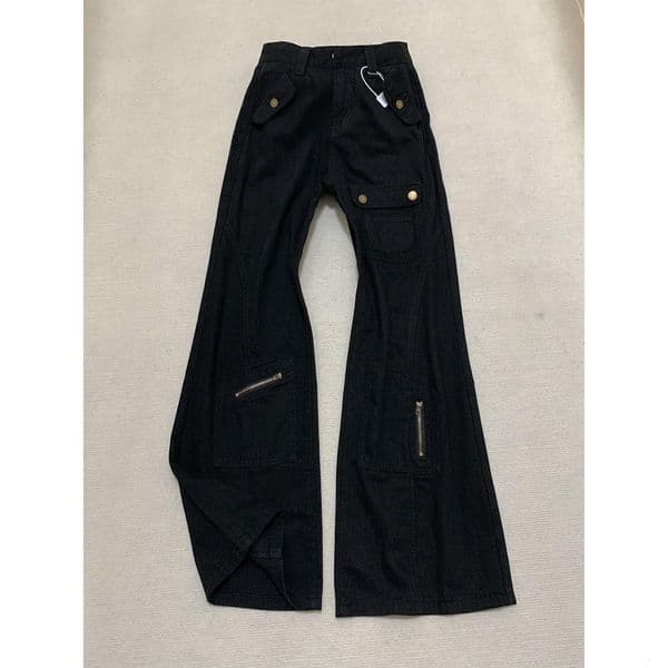 Direct From The American-style Distressed 3D Digital Print Yellow Mud Flared Designer Pants Washed Casual Slim-fit Men's Jeans