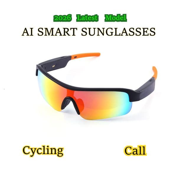 AI Smart Bluetooth Sunglasses Headphone with External Speaker, Non-In-Ear, Cycling Model for Audio, Calls, and Music, Polarized Sunglasses for Men and Women
