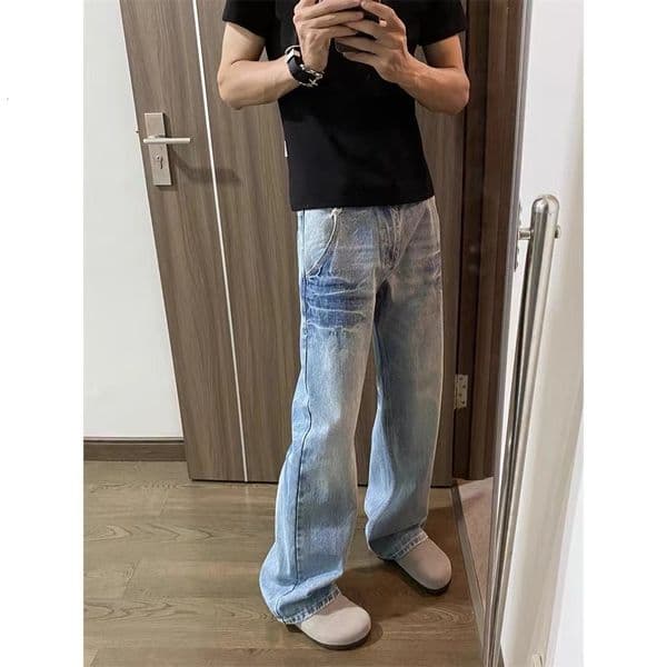 American Retro Men's Jeans For Spring And Autumn Designer Pants Trendy High Street Vibe Style Pants Clean Fit Straight-leg Slightly Flared Trousers