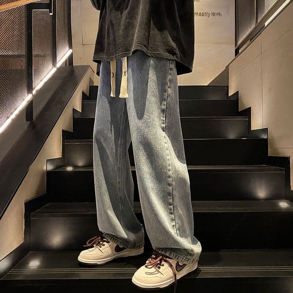 Youth Retro Solid Color Jeans Men Spring Autumn Straight Loose Wide Designer Pants Leg American High Street Versatile Casual Long Pants