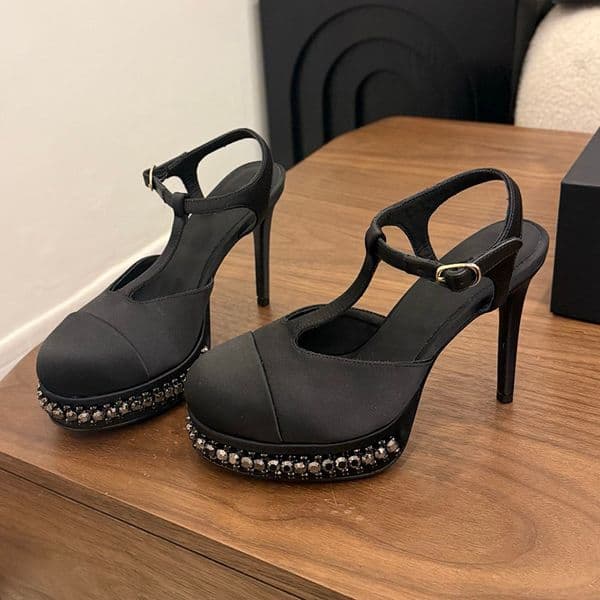 Women Slingbacks Sandals Designer Grosgrain Buckle Strap Dress Shoes Classic Platform Stiletto Heels Pink Outdoor Leisure Shoes For Party With Strass Casual Shoes