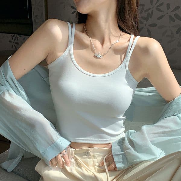Polo Shirt H344 Designer Shirt Women's White Summer Camisole With Beautiful Back Sleeveless Trendy Designer Hoodie Top For Hot Girls