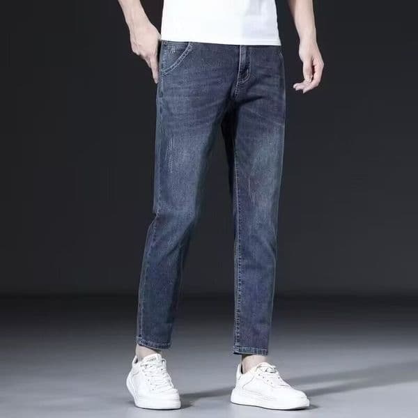 New Spring And Autumn Men's Cropped Jeans Simple Embroidered Stretch Slim Designer Pants Fit High-end Versatile Casual Skinny Pants
