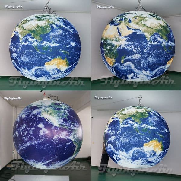 Free delivery Hanging Lighting Inflatable Earth Balloon 2m/4m/6m Diameter Planet Ball Customized Large Blow Up Globe For Night Club And Bar Decoration