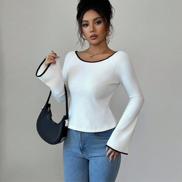 European And American Fashion Women's Long Designer Polo Shirt Shirt Sleeve T-shirt 2026 New Designer Hoodie Stretch Lace-up Base Pullover