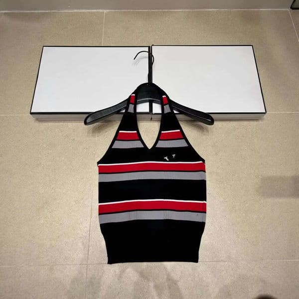 Designer European High-Quality 2026 Spring-Summer New Knitted Color-Block Striped Halter Neck Sleeveless Pullover Vest ef4a