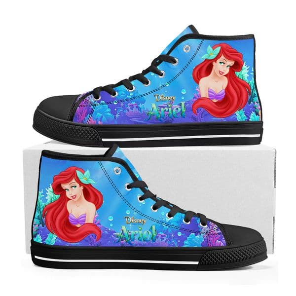 Ariel Princess Fish High Top Shoes Man Woman Boys Girls Disney Cartoon The Little Mermaid Movie Sneakers Couples Children Sneaskers Your Photo Custom Shoe