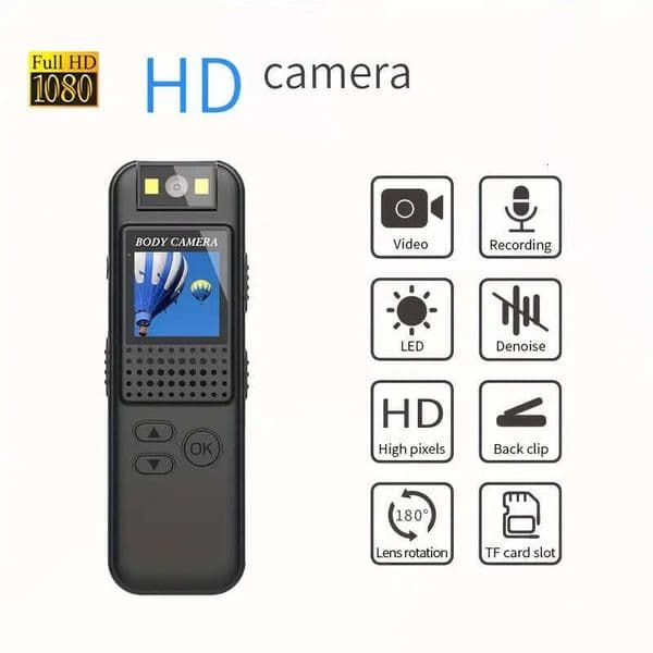 Action Camera 1080P Portable Camera With A Back Clip, Magnetic Suction, Built-In Light For Taking Photos And Recording Videos.