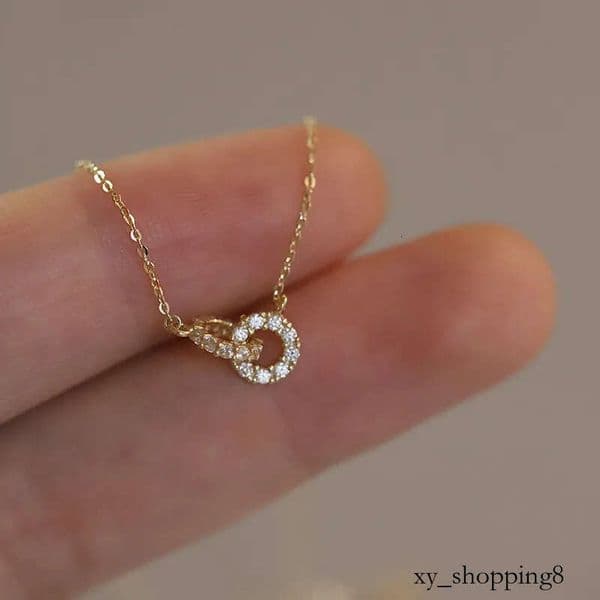 New 925 Sterling Silver Double Ring Female Clavicle Chain Simple Temperament Necklace Wedding Jewelry Accessories