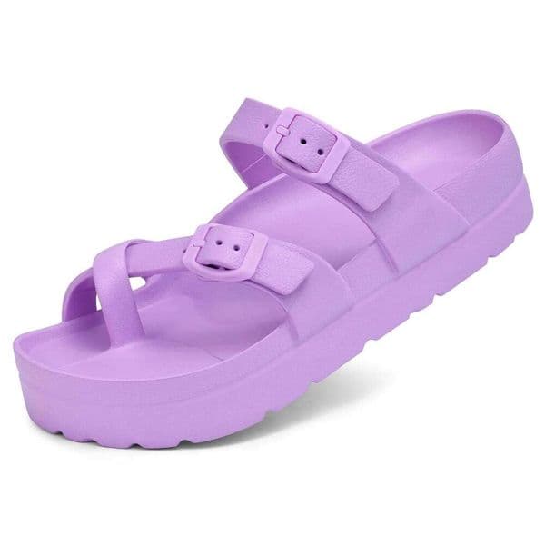 Smile Double Buckle EVA Flat Slippers Comfy Slide Men Lightweight Thick Non Slip Sole Sandals For Women