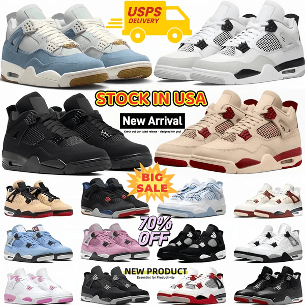 2026 With Box 4 4s Basketball Shoes Designer Sneaker Pale Ivory Black Cat Thunder Sulfur Sail Sierra Red Military Bred White Cement X Pine Green Nave Brick