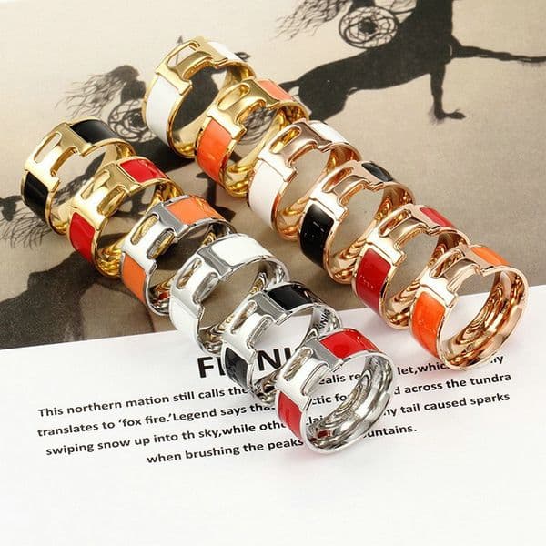 luxury rings 6mm classic H letters designer for women mens unisex leather love silver rose gold pink couple lovers engagement ring jewelry