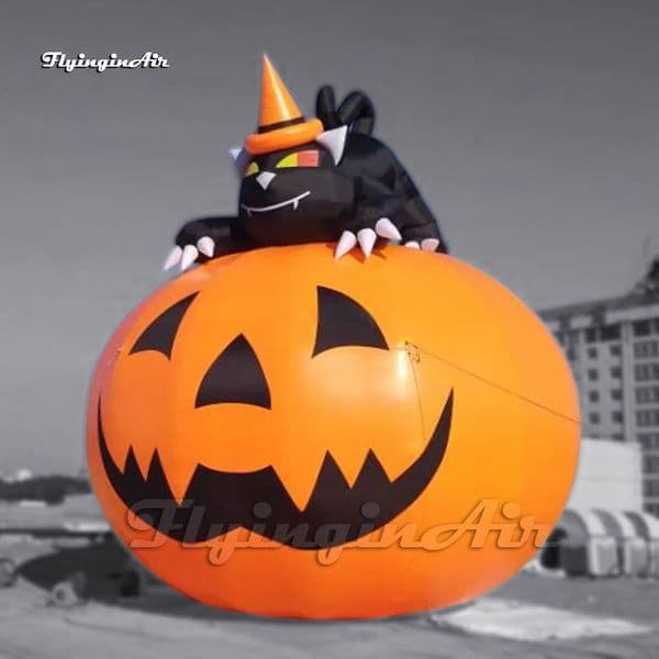 Free delivery Outdoor Giant Halloween Inflatable Pumpkin Head 4m/5m/8mH Air Blow Up Jack-o-lantern With A Black Cat For Entrance Gate Decoration