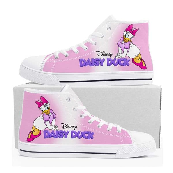 Daisy Duck High Top Shoes Man Woman Boy Girl Disney Cartoon Mickey Mouse Movie Sneakers Couples Children Sneaskers Your Photo Custom Shoe