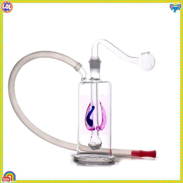 Tariff Free - Mini Glass Water Bong Portable Oil Burner Bubbler Hookah With 10mm Curved Smoking Bowl Attachment and silicone straw hose