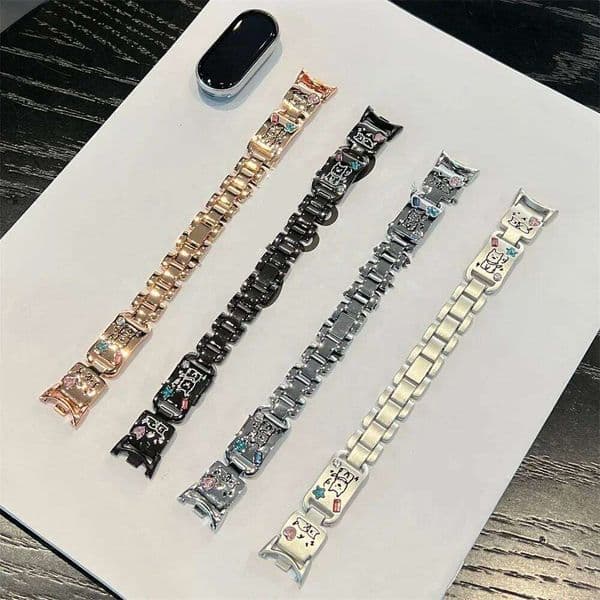 Fashion Love Heart Diamond Dog Strap Mi Band 9 8 Metal Baracelet For band 10 Sport Smart Watch Accessory H260305