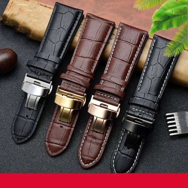 23mm 24mm 26mm 28mm big width Black brownButterfly clasp Mens Alligator Genuine Leather Watch Strap Band bracelets free shipping H260305