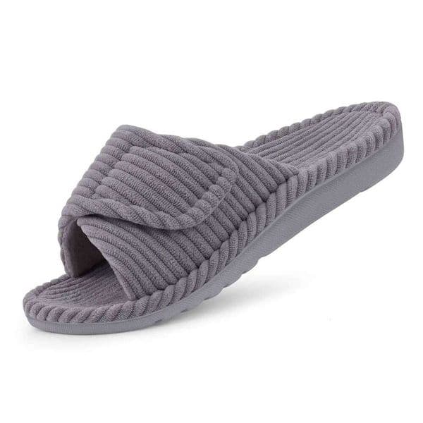 Litfun Open Toe House Slippers For Women New Corduroy Indoor Flat Slides With Adjustable Strap Four Season Lady Orthopedic Shoes