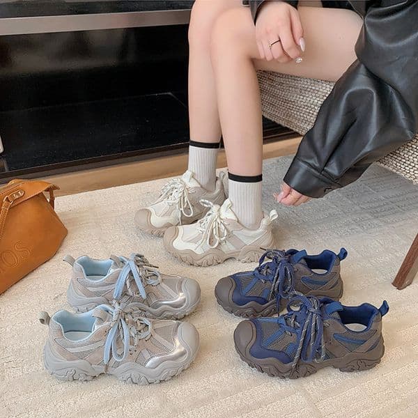 Haiyan Mein mein ice~2026 Autumn New High casual mountaineering shoes Women's mesh breathable thick soled ugly cute shoes