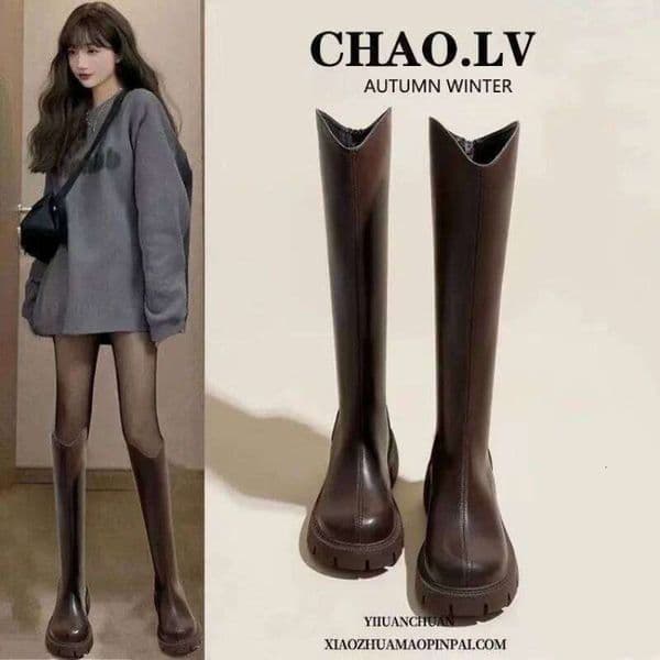 2025 New Women's Knee-High Boots with Chunky Heel Platform - Fashionable, Versatile Choice for Autumn & Winter Trends
