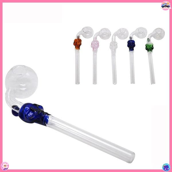 14cm Colorful Creative Skull shape Glass Pipe Oil Burner Pipe Colorful Thick heady Glass Smoking straw hand Pipes Color Randomly Send