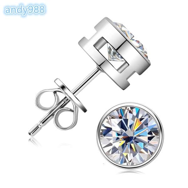 Certifucated 05ct 1ct 2ct Sparkle Round Cut Moissianite 925 Sterling Silver Classic Bezel Stud Earrings for Women