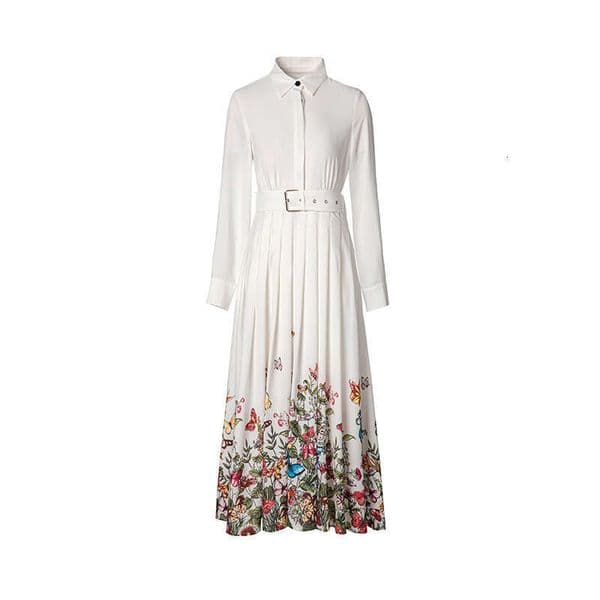 2026 new autumn and winter fashionable r27 and elegant commuting T-shirt with bee embroidery and pleated print large hem dress